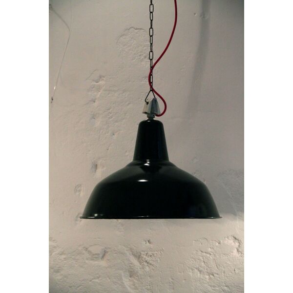 Ancienne lampe suspension industrielle gamelle d'atelier en tôle émaillée  noire | Selency