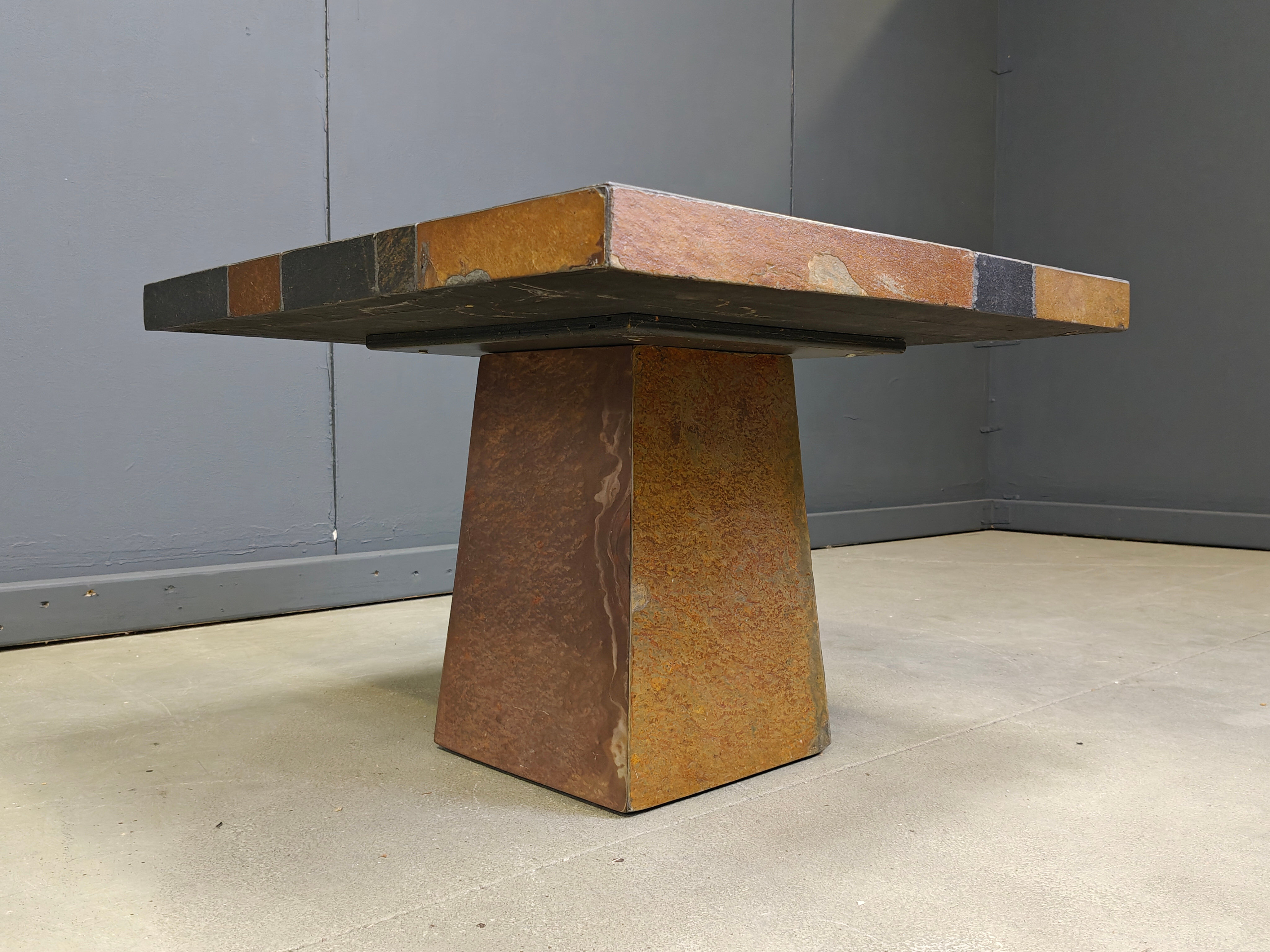 Slate stone brutalist coffee table, 1980s