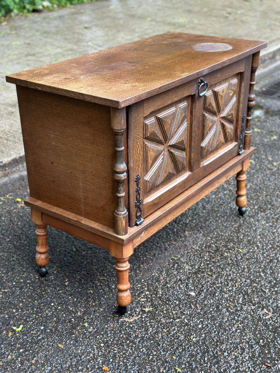 Solid wood bar cabinet in Spanish Basque style from the 1930s.