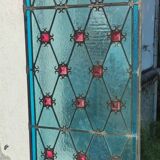 Old stained glass window in the Middle Ages style