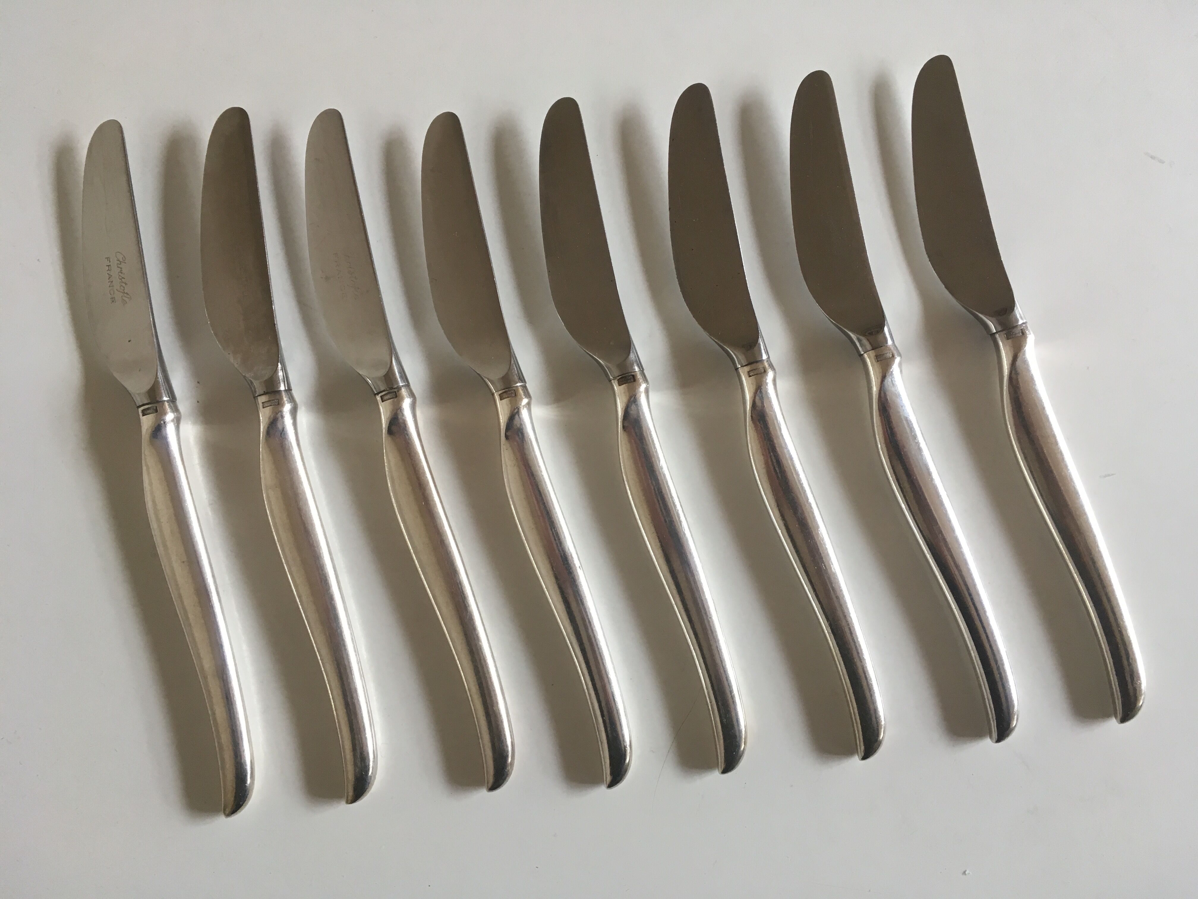Set 8 knives 1960 Christofle silver metal space age