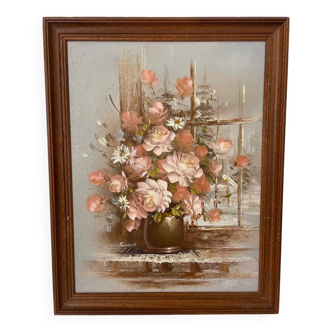 Huile sur toile signée Frederick bouquet de roses