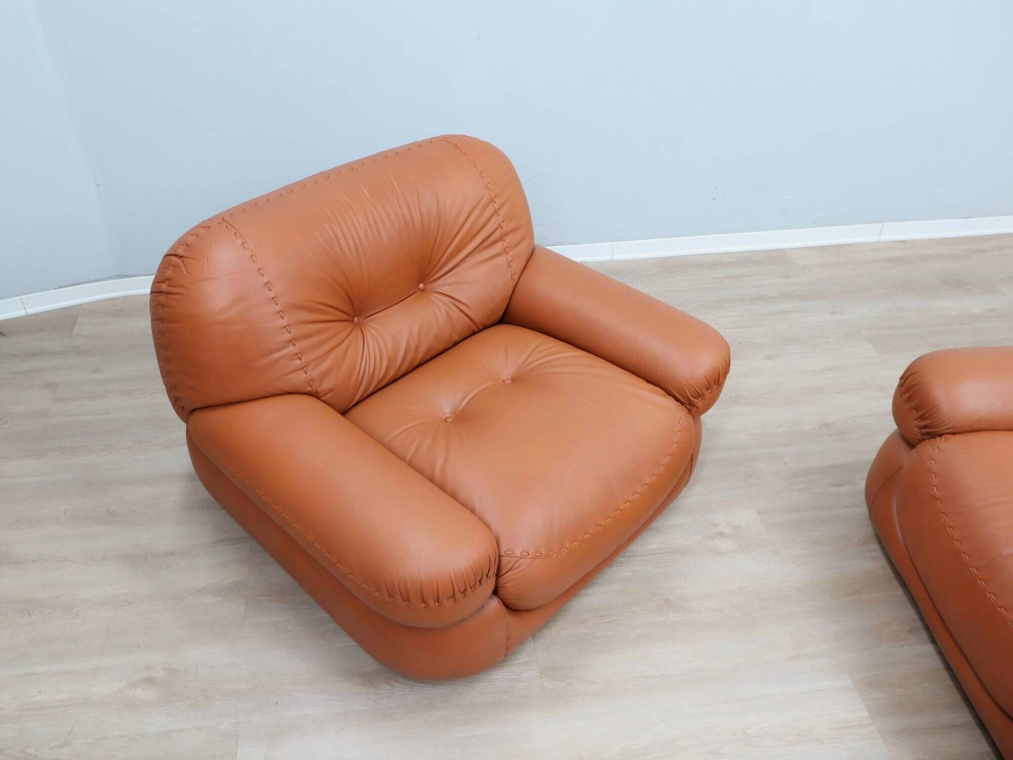 Sapporo cognac leather armchairs by Mobil GIRGI 1970s