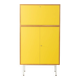 Classic sideboard from the 1960s, oak veneer, yellow Resopal, white steel feet