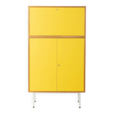Buffet classique des années 1960, placage de chêne, Resopal jaune, pieds en acier blanc.