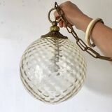 Vintage amber glass ball pendant light