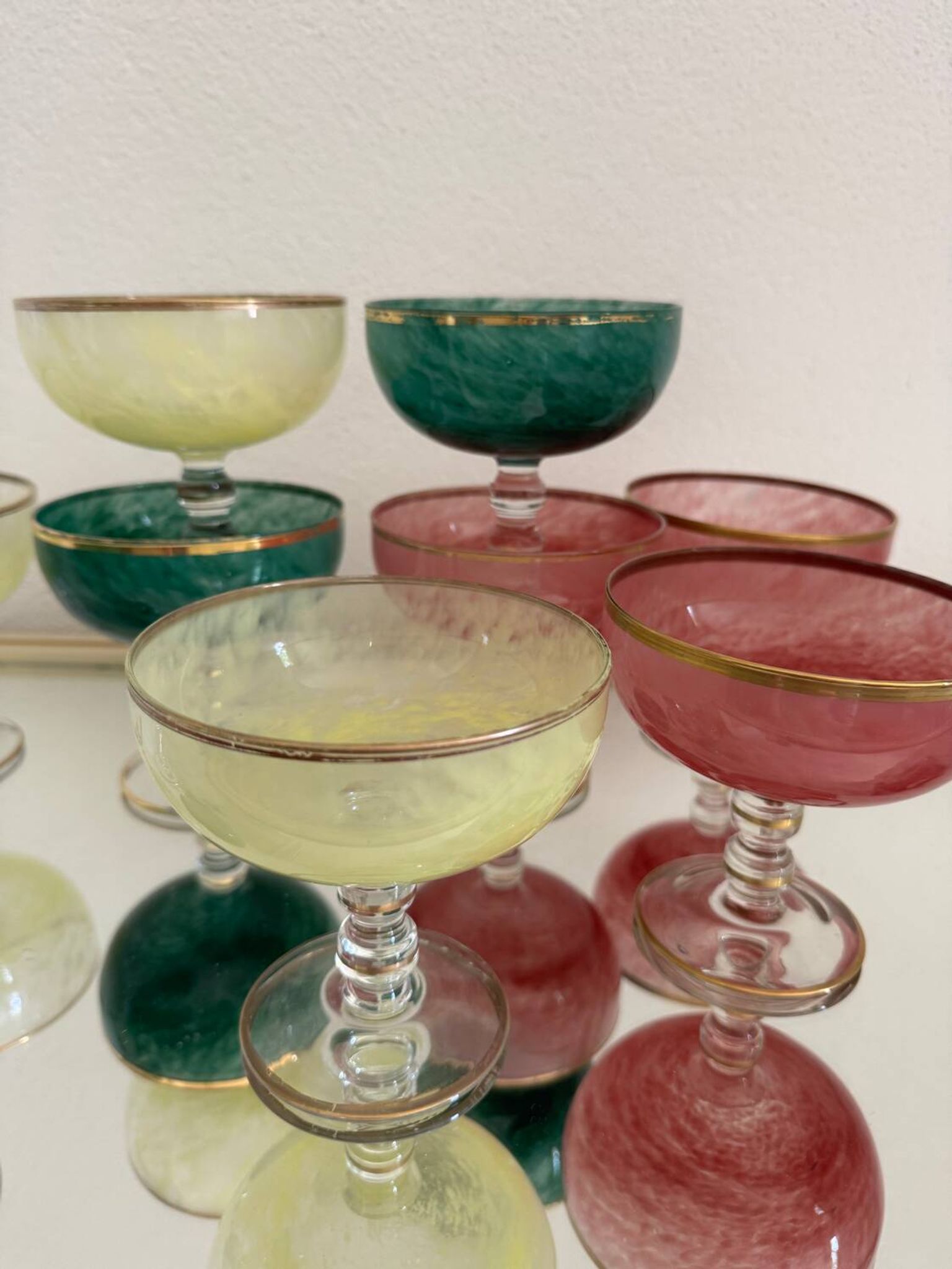 Multi-colored Venetian crystal ice cream cups