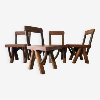 4 brutalist oak chairs