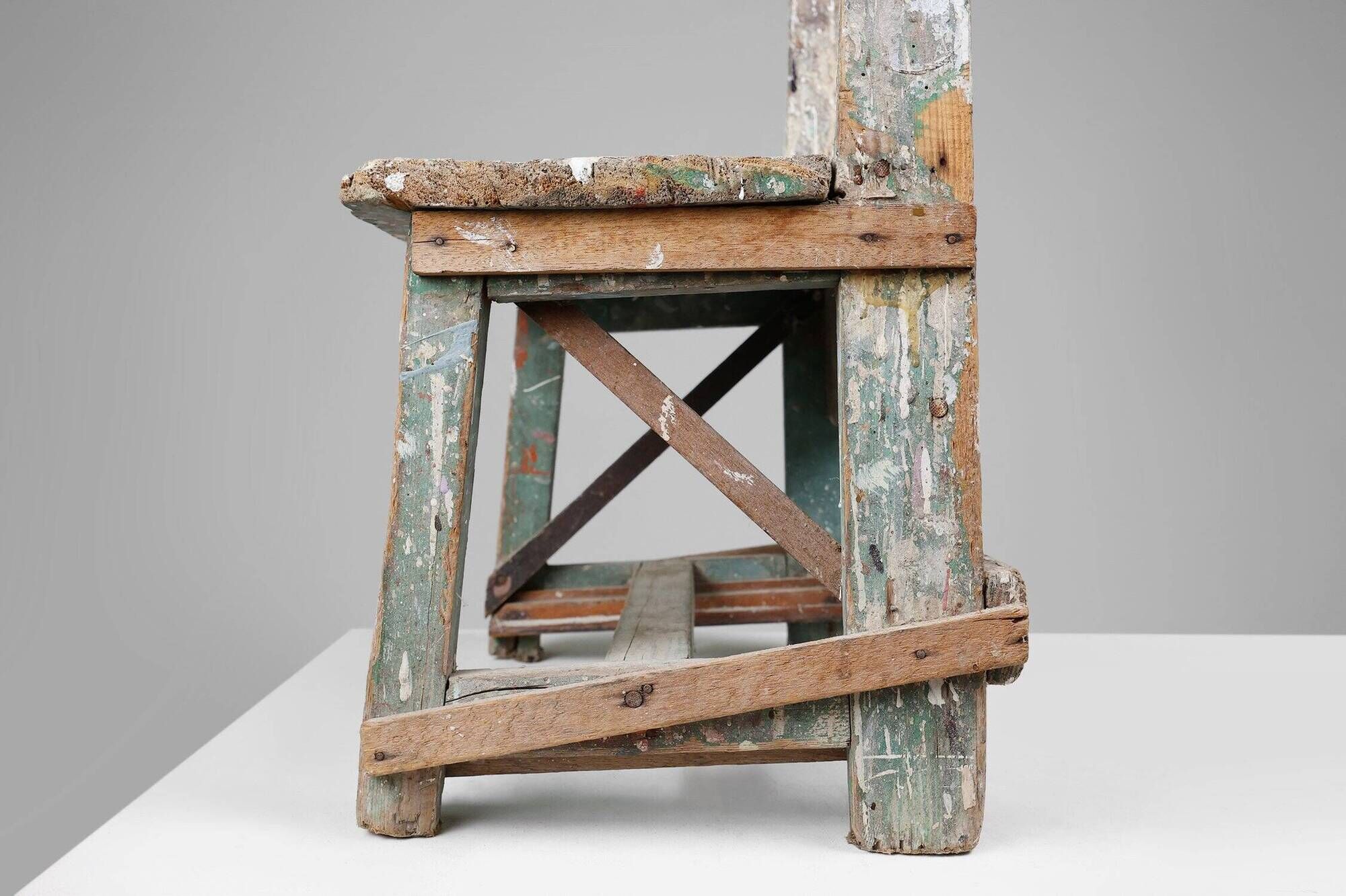 Industrial Rustic Stool with Patina, France, 1900s