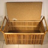 Coffre a jouets en rotin annees 60