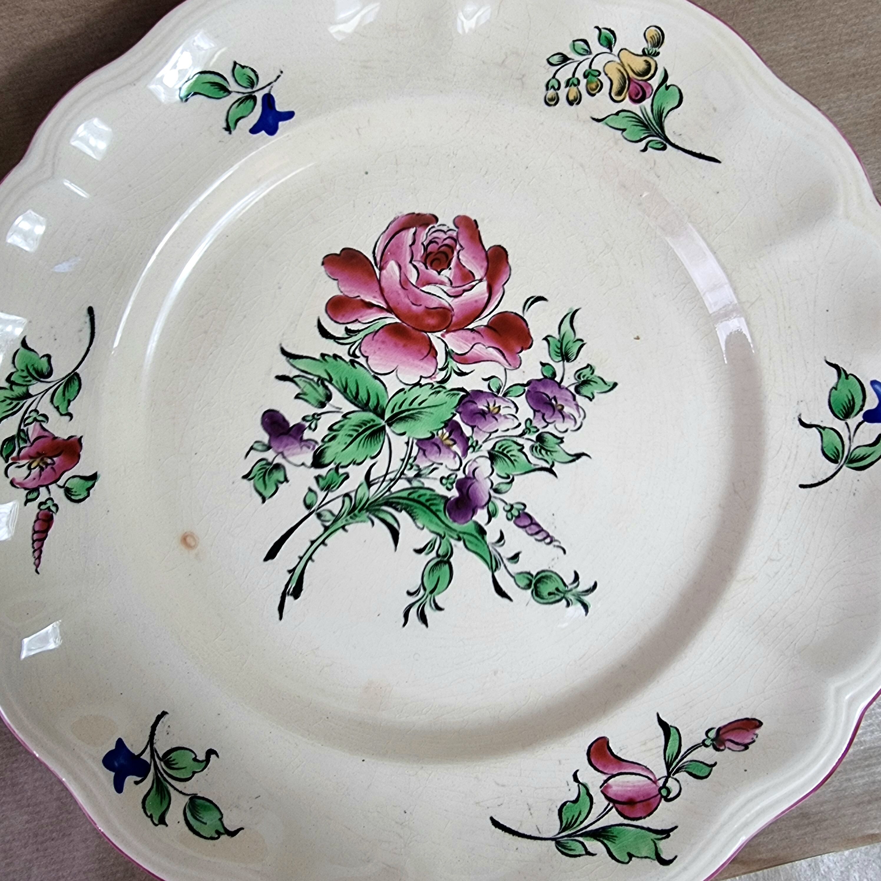 Plat à gâteau Lunéville décor à la rose