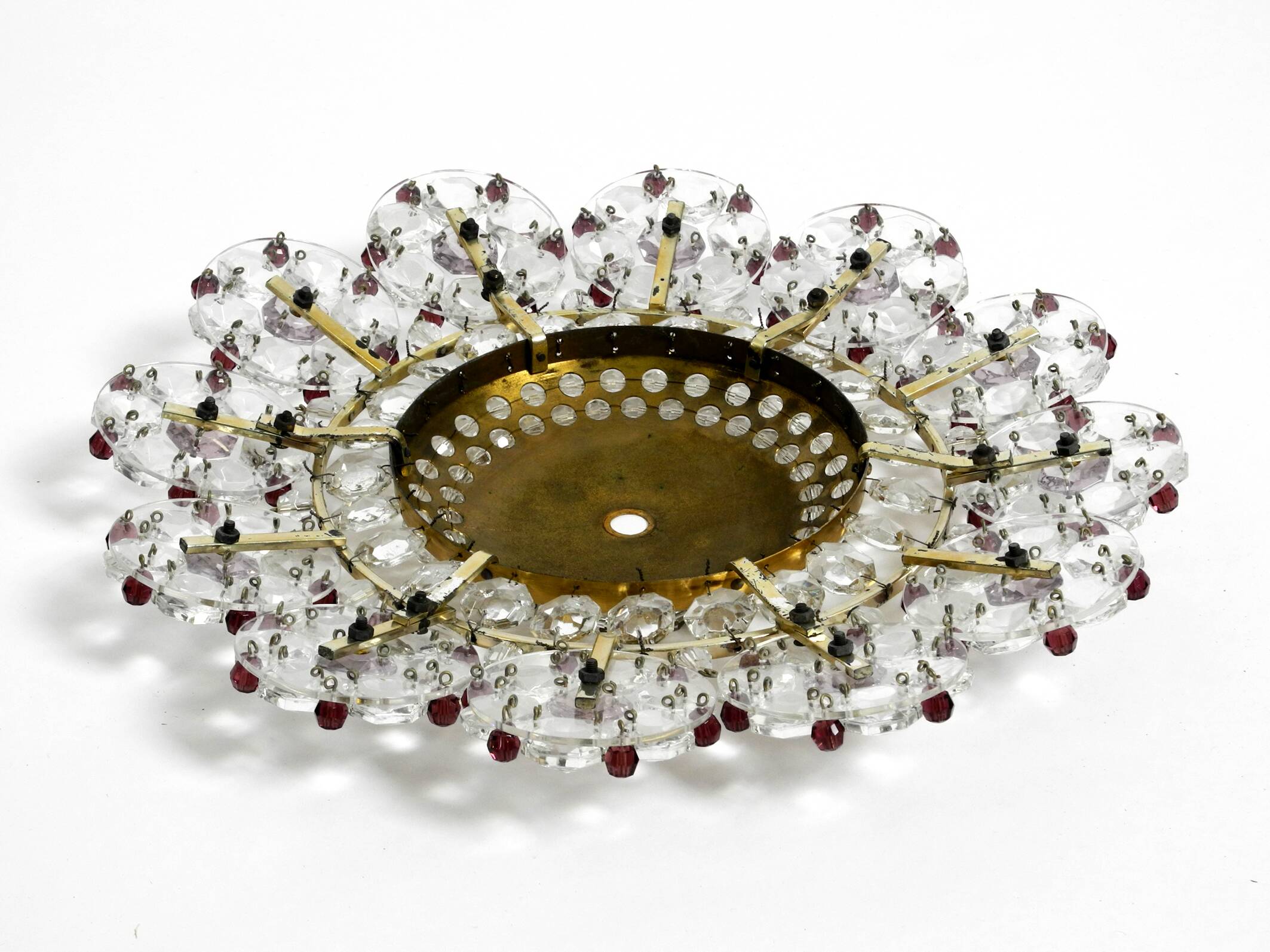 Mid Century Modern ceiling lamp made of glass stones and brass frame