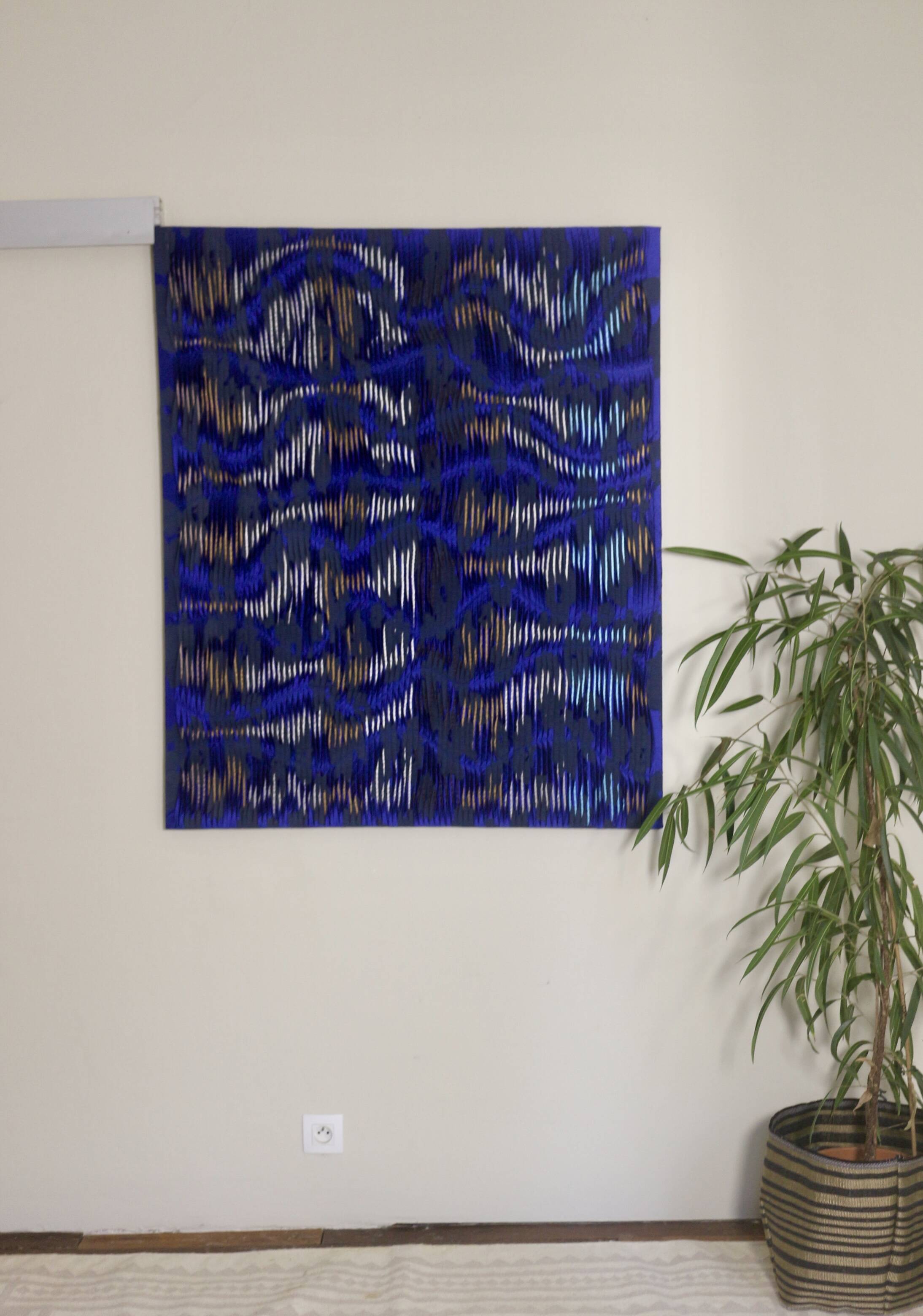 Tableau texturé contemporain Bleu imprimé  Ref cobalt