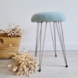 Vintage metal and blue velvet stool, 1960s.