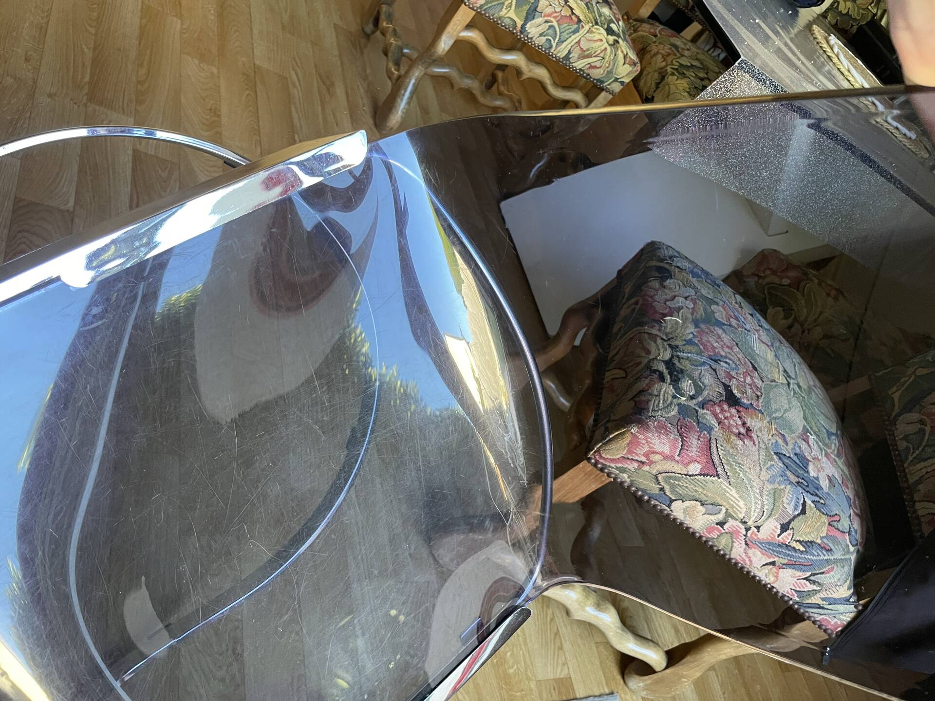 Vintage Space Age armchair in smoked plexiglass and chrome – 1970s