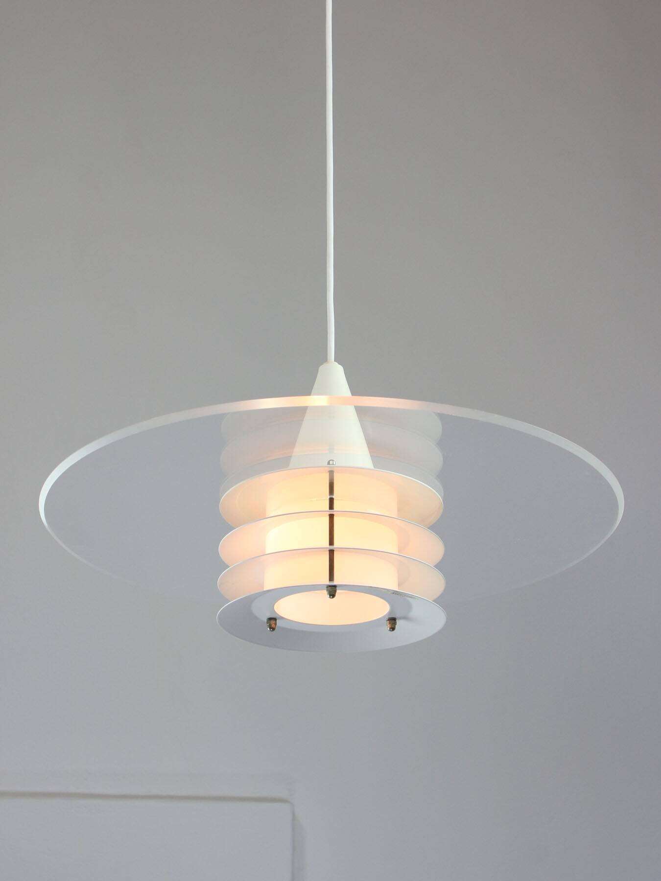 Scandinavian Duett Plexiglas and Metal Pendant Lamp from Landskrona Sweden