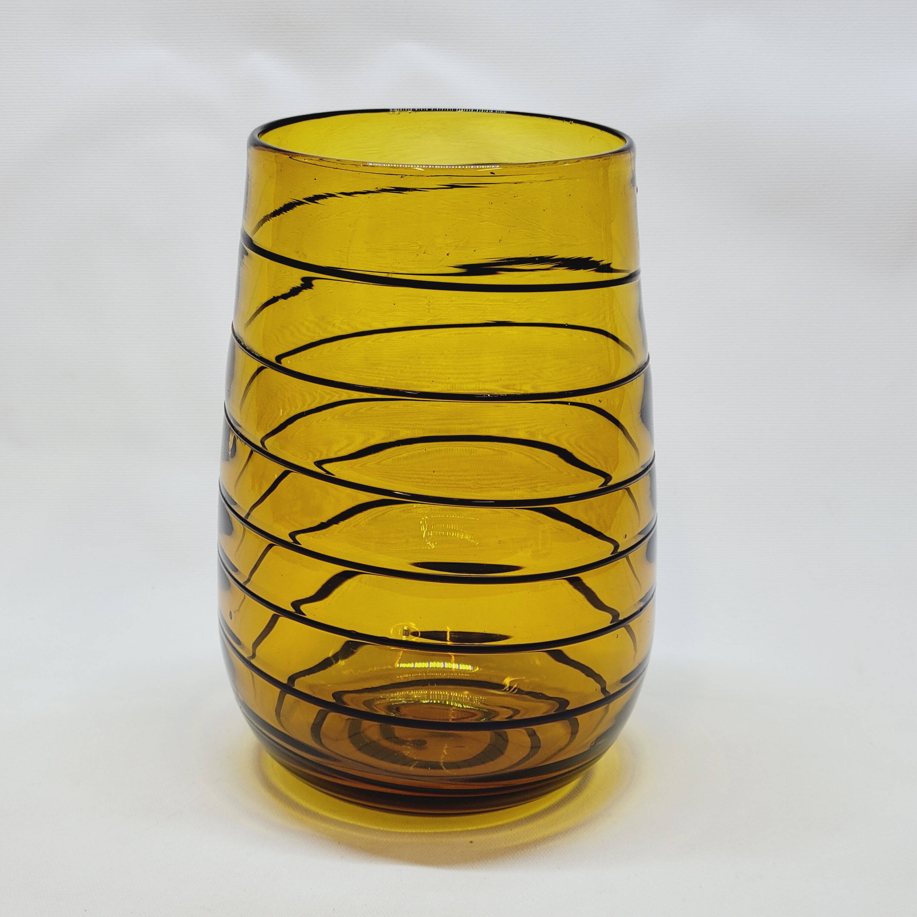 Vintage Murano Vase Mid Century Blown Glass Yellow Brown Spiral Style Ve