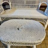 Salon de jardin en osier et rotin blanc