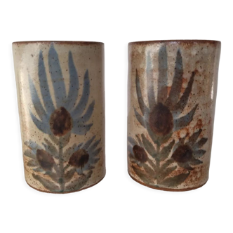 Two vases rolls decorated with thistles, signed