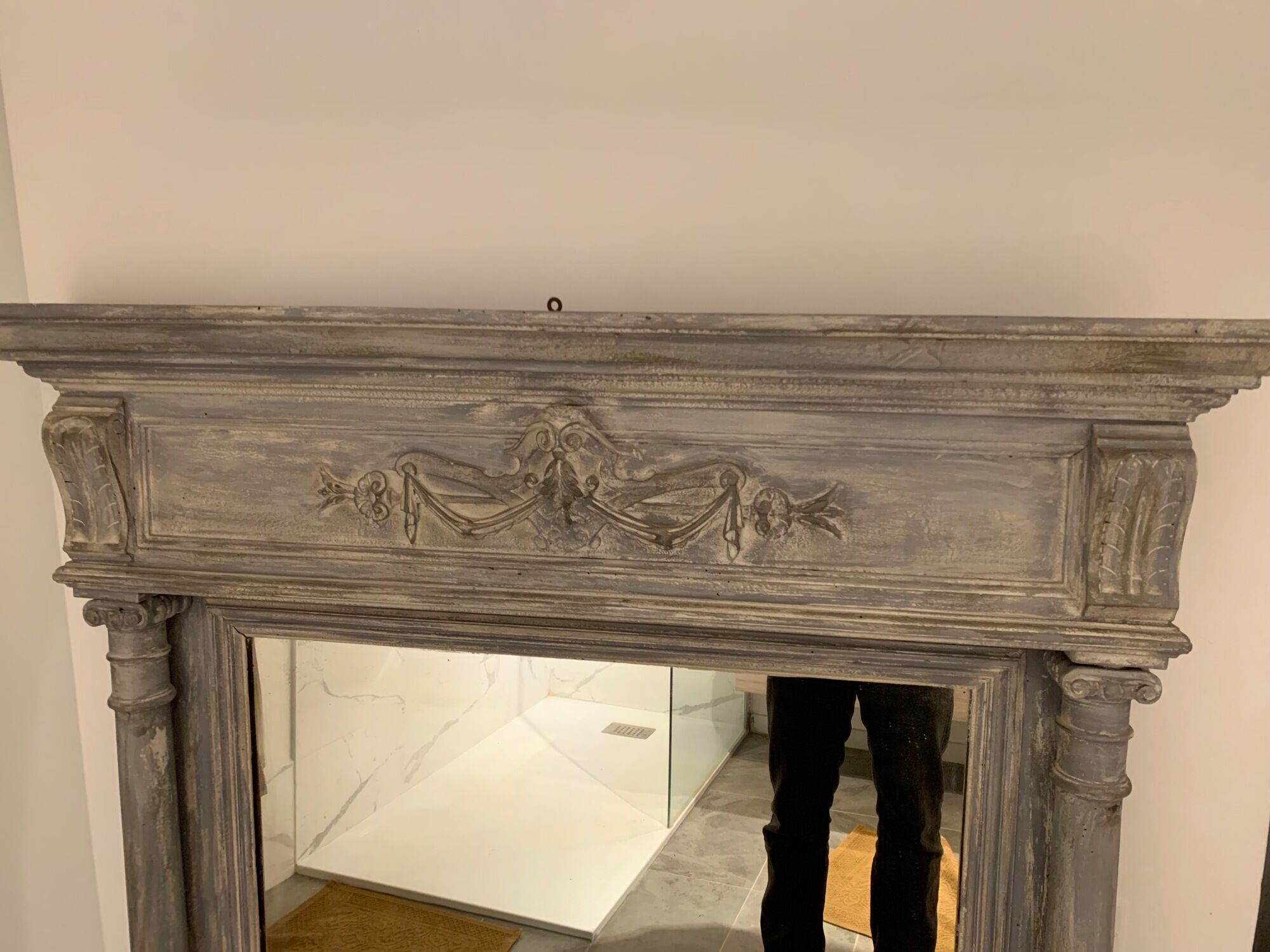 Trumeau ancien fin XIXè, grey wood, Shabby chic style 109x142cm