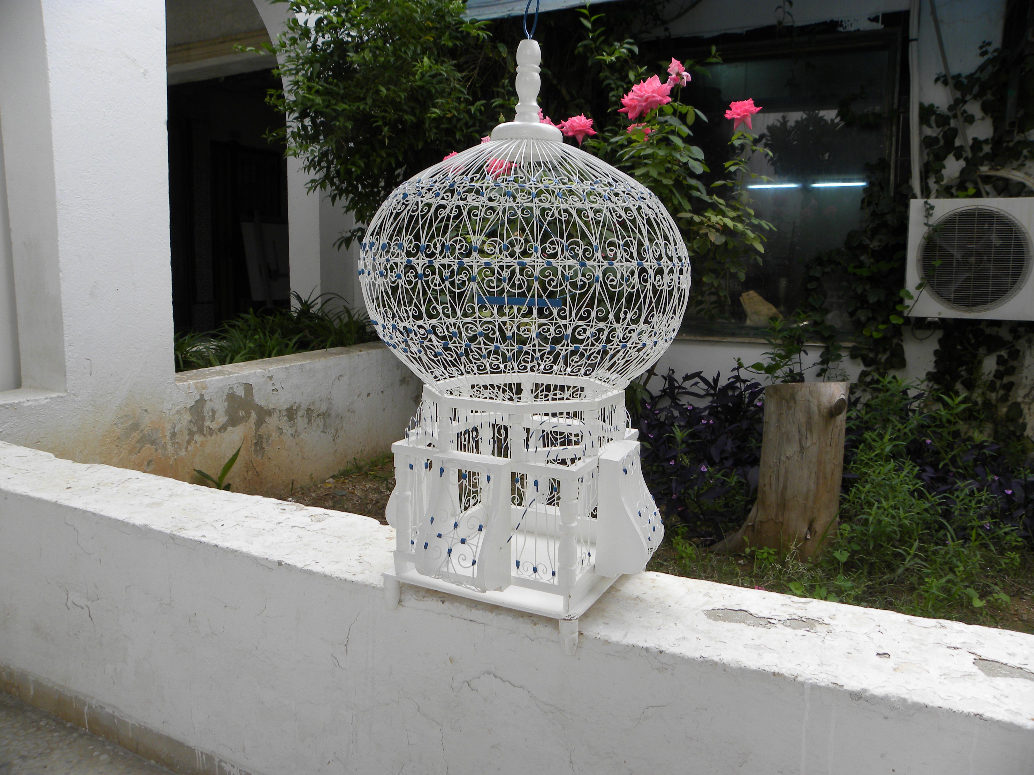 Sidibousaid Tunisian White and Blue Birdcage Authentic Decorative Article