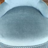 Old blue velvet toad armchair