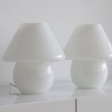 Pair of vintage mushroom lamp in blown glass