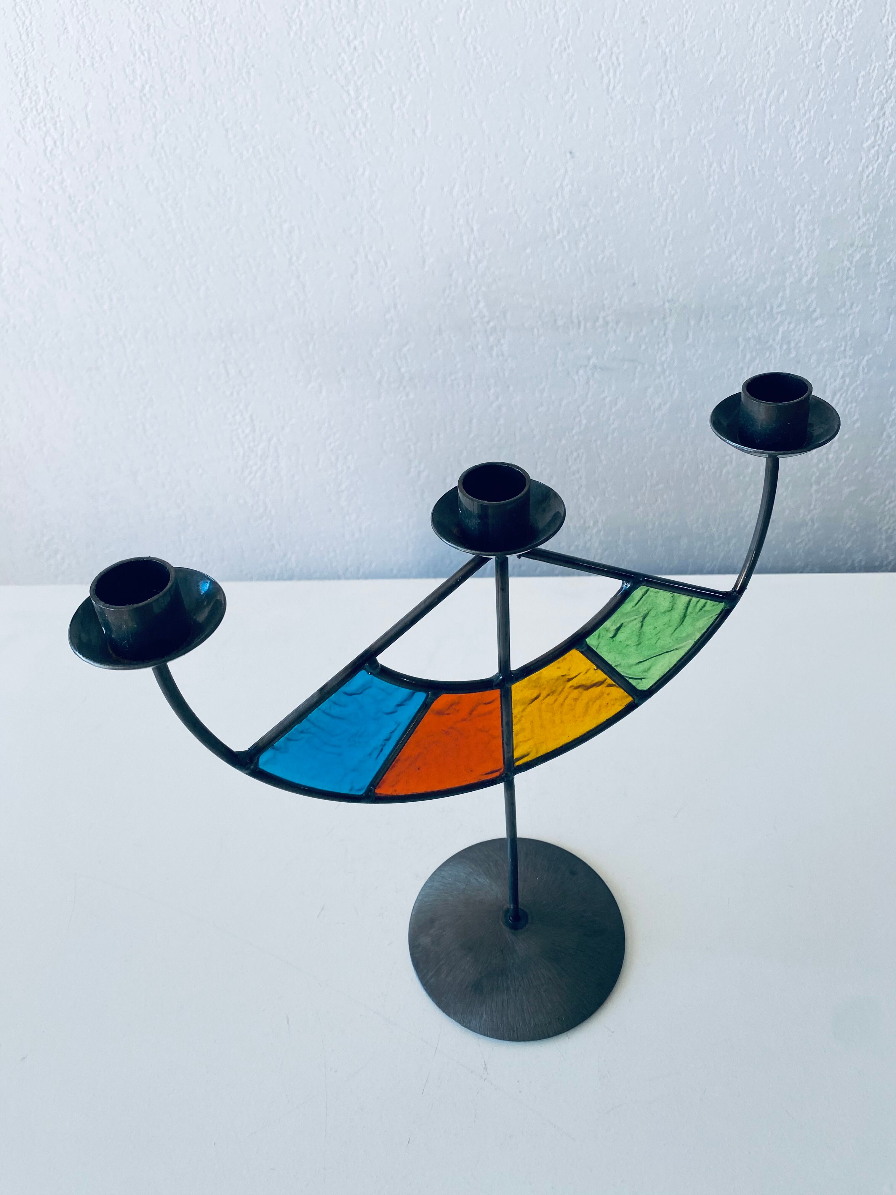 Colorful stained glass candle holder