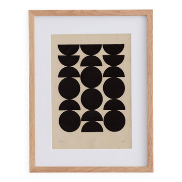 Collage abstrait noir sur papier ancien signé eawy