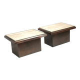 Set of 2 coffee tables from Belgo Chrom with travertine top made in the 1970s