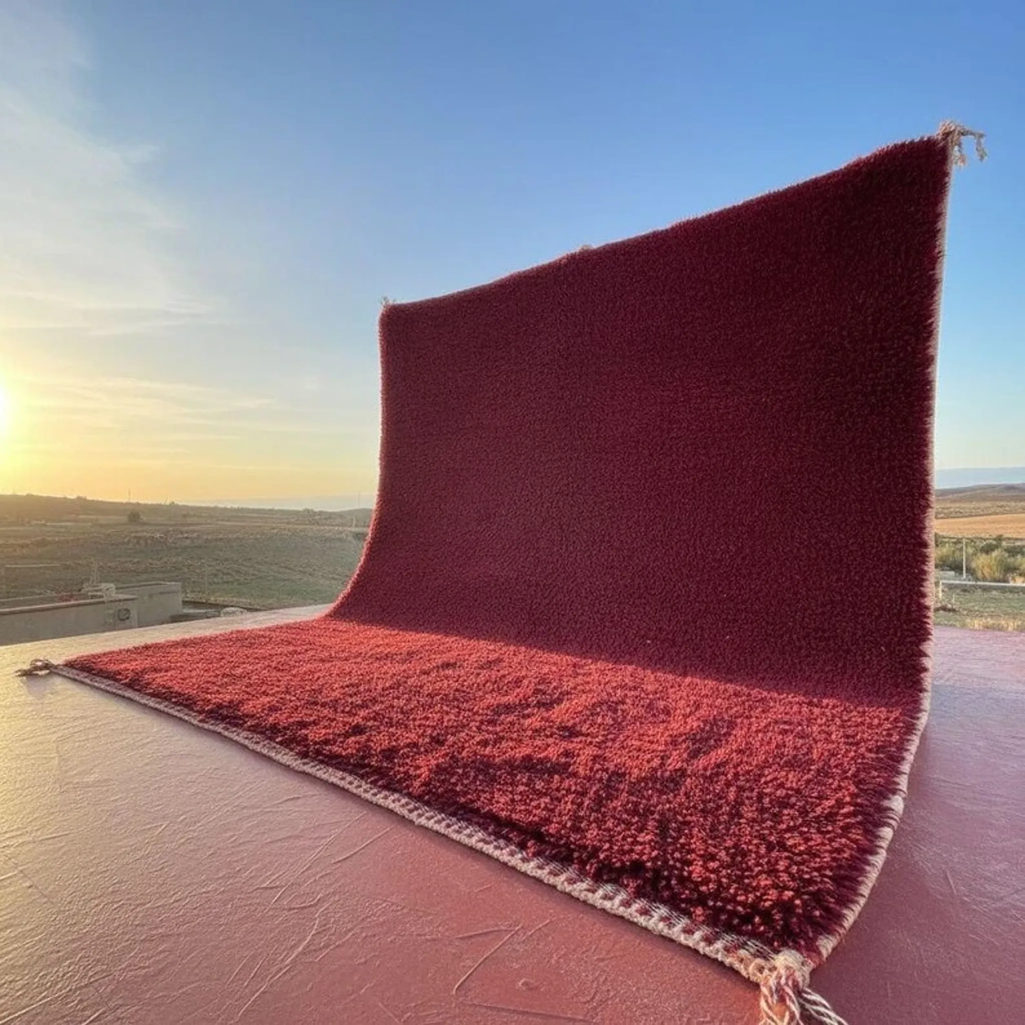 Large Moroccan Beni Ouarain rug in burgundy 400x300 cm