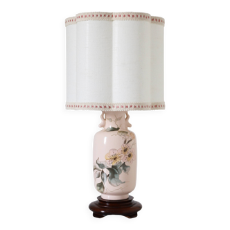 Small table lamp, vase-type base and floral-shaped lampshade