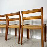 1960s Set of 6 Danish Teak Papercord Dining Chairs Model 84 by Niels Møller