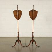Pair of George IV standing screens in satin wood and fabric, England, 19th century.