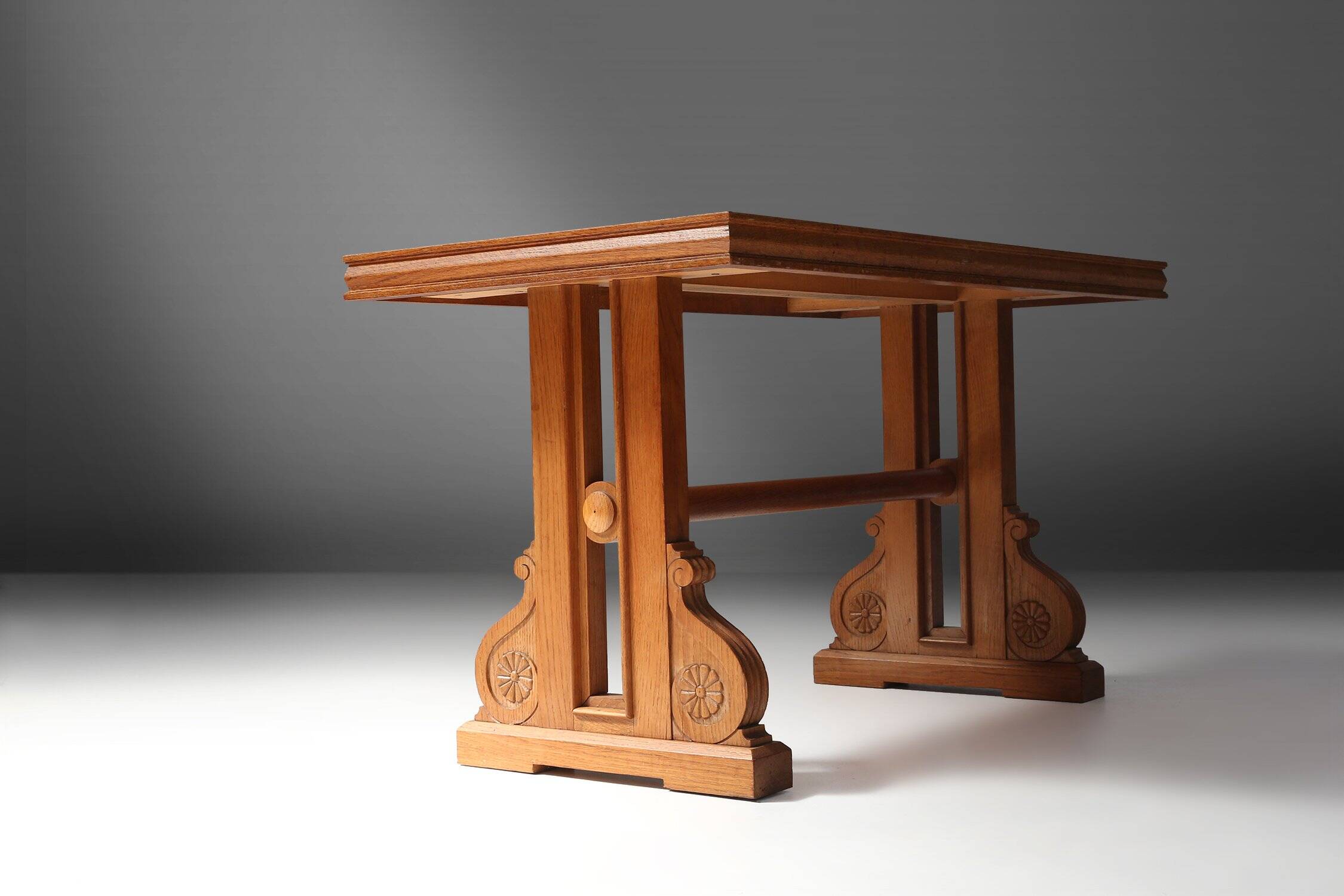 Art Deco Oak Coffee Table with Sculpted Details, Belgium 1940s