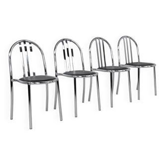 Set of Bauhaus style chairs in chrome steel and imitation leather