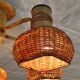 Ceiling chandelier 5 burners in rattan & metal 1950