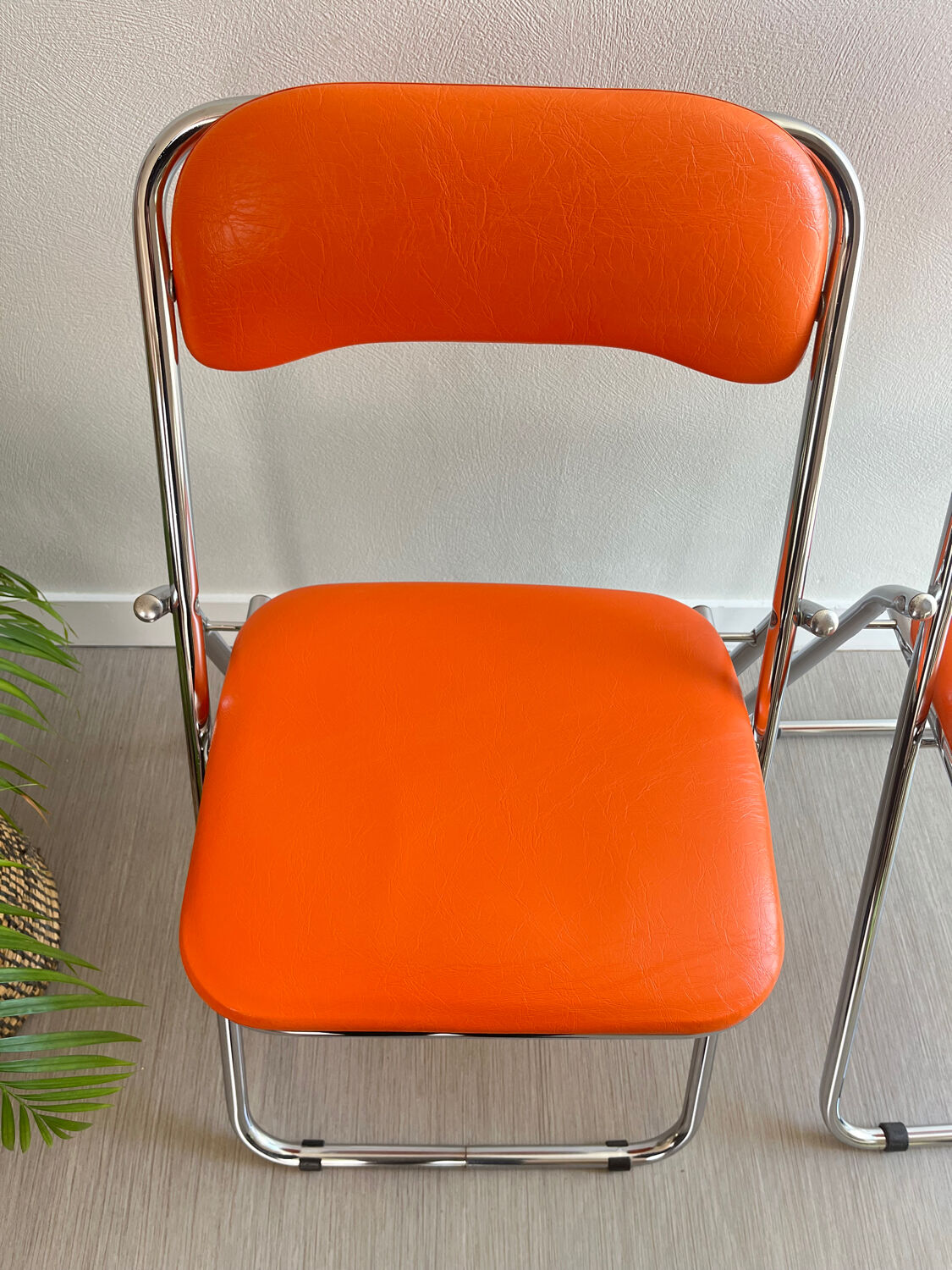 Chaises pliantes vintage Soudexvinyl Chrome / skaï orange