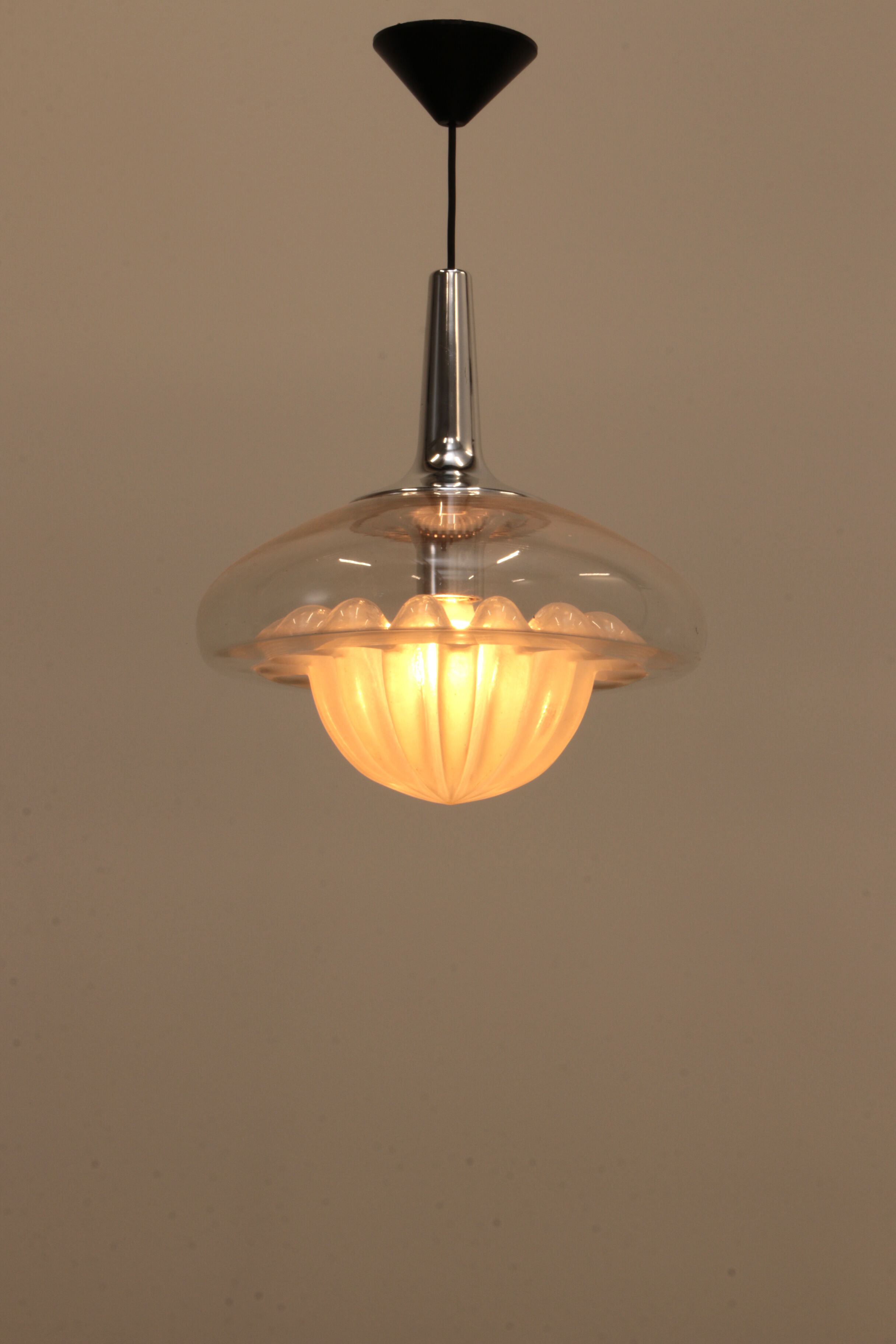 Vintage glass hanging lamp by Peill & Putzler, 1960