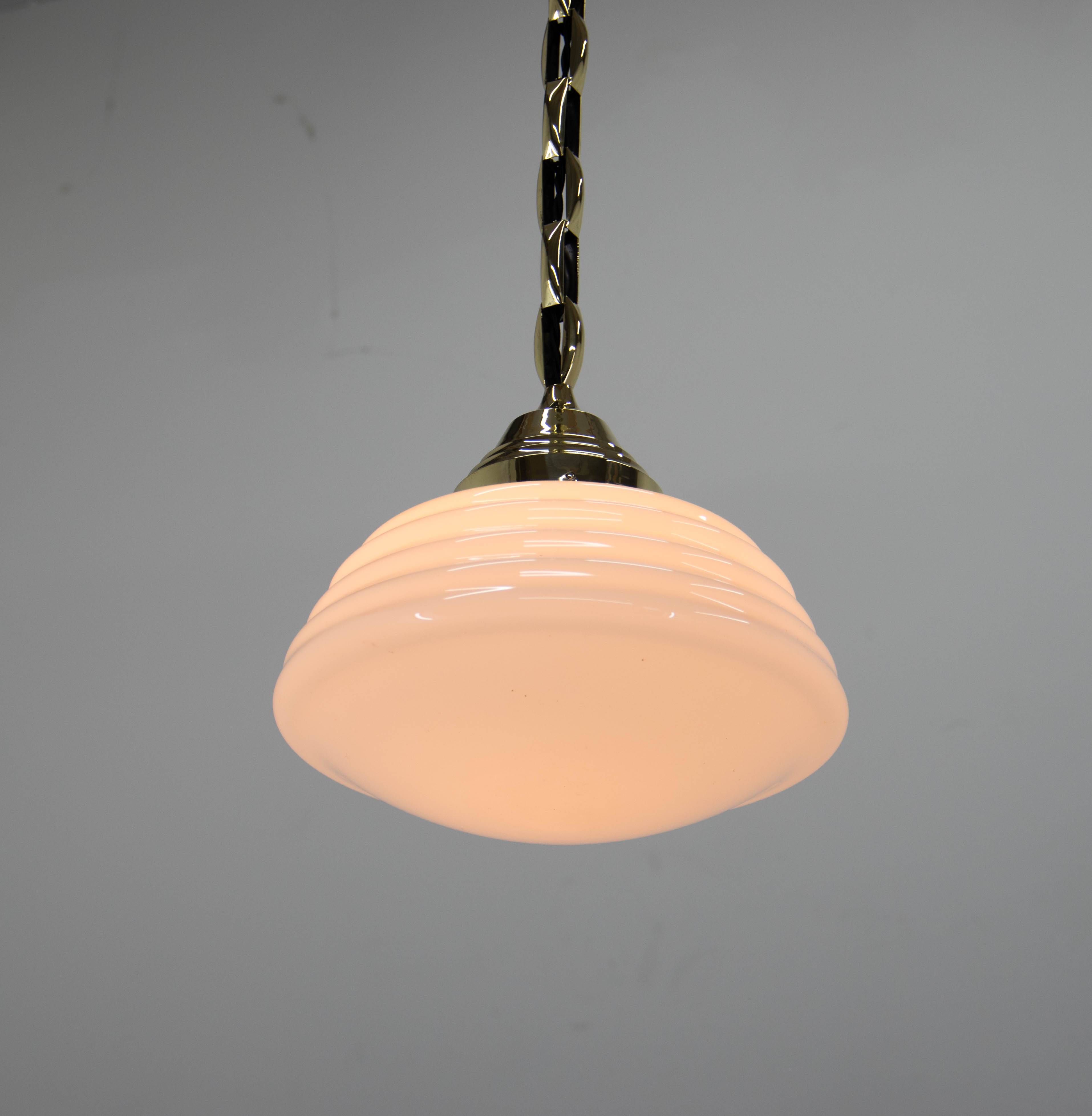 Art nouveau brass and opaline glass pendant, 1920s