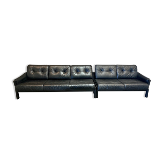 5-seater adaptable black leather sofa design 1960.