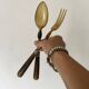 Antique salad servers in horn and silver metal