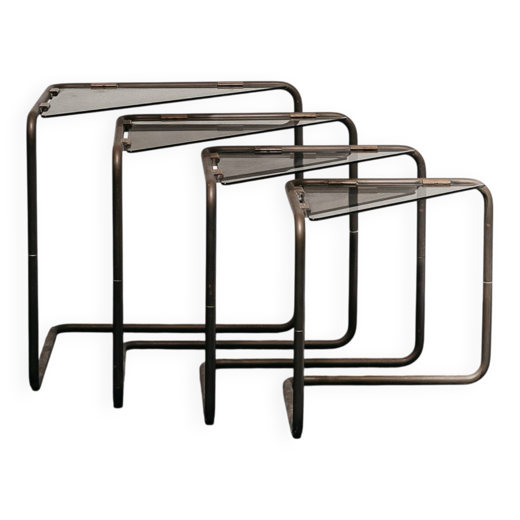 Set 4 tavolini Componibili Metallo E Vetro 1960’s Design Modernariato