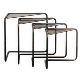 Ensemble de 4 tables basses modulables en métal et verre design des années 1960.