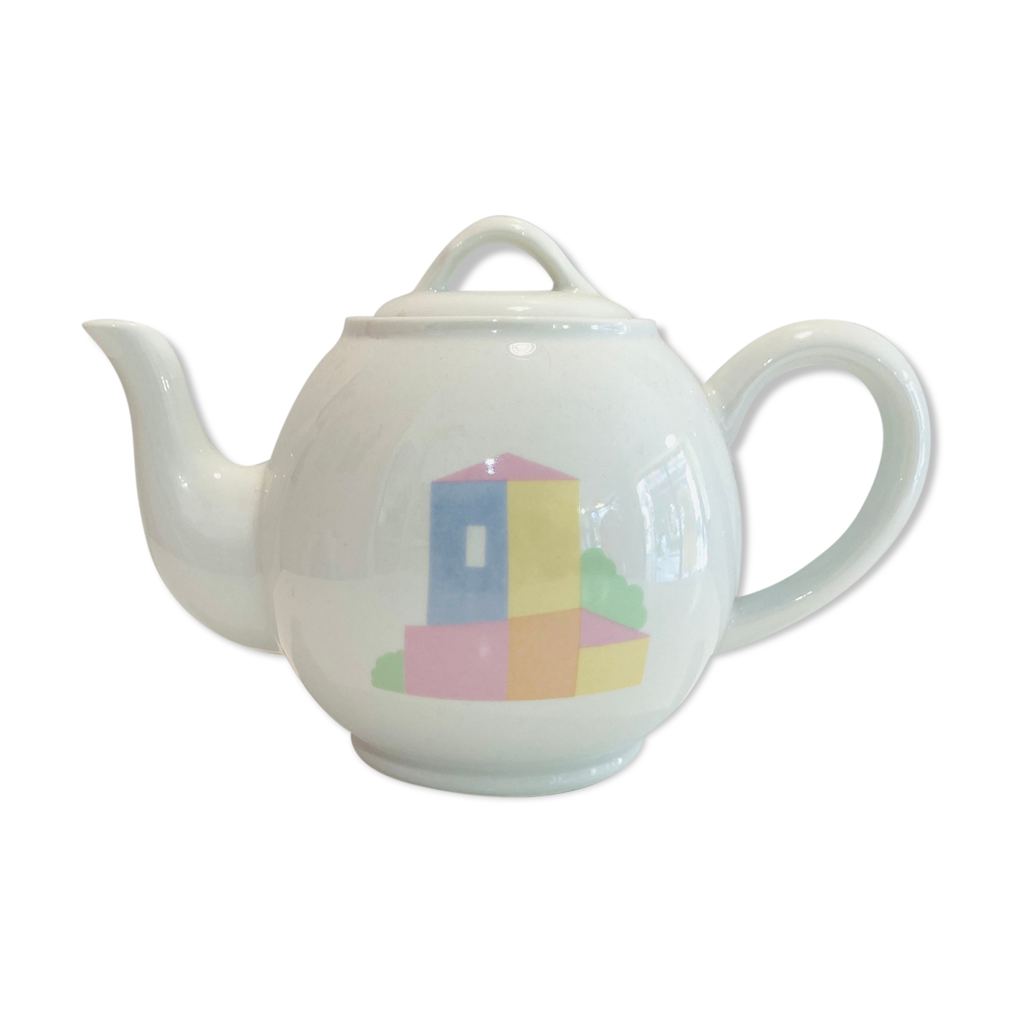 Round teapot Alpac pastel porcelain- years 80-retro-kitchen-vintage