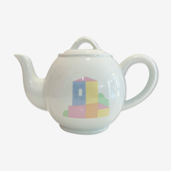 Round teapot Alpac pastel porcelain- years 80-retro-kitchen-vintage
