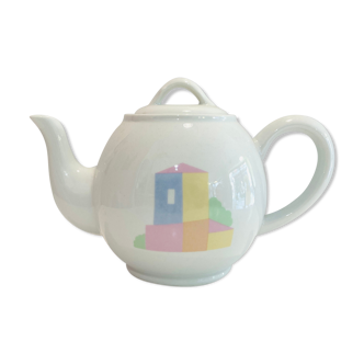 Round teapot Alpac pastel porcelain- years 80-retro-kitchen-vintage