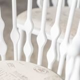 Matte white painted beech chair with upholstered seat in fabric 1970