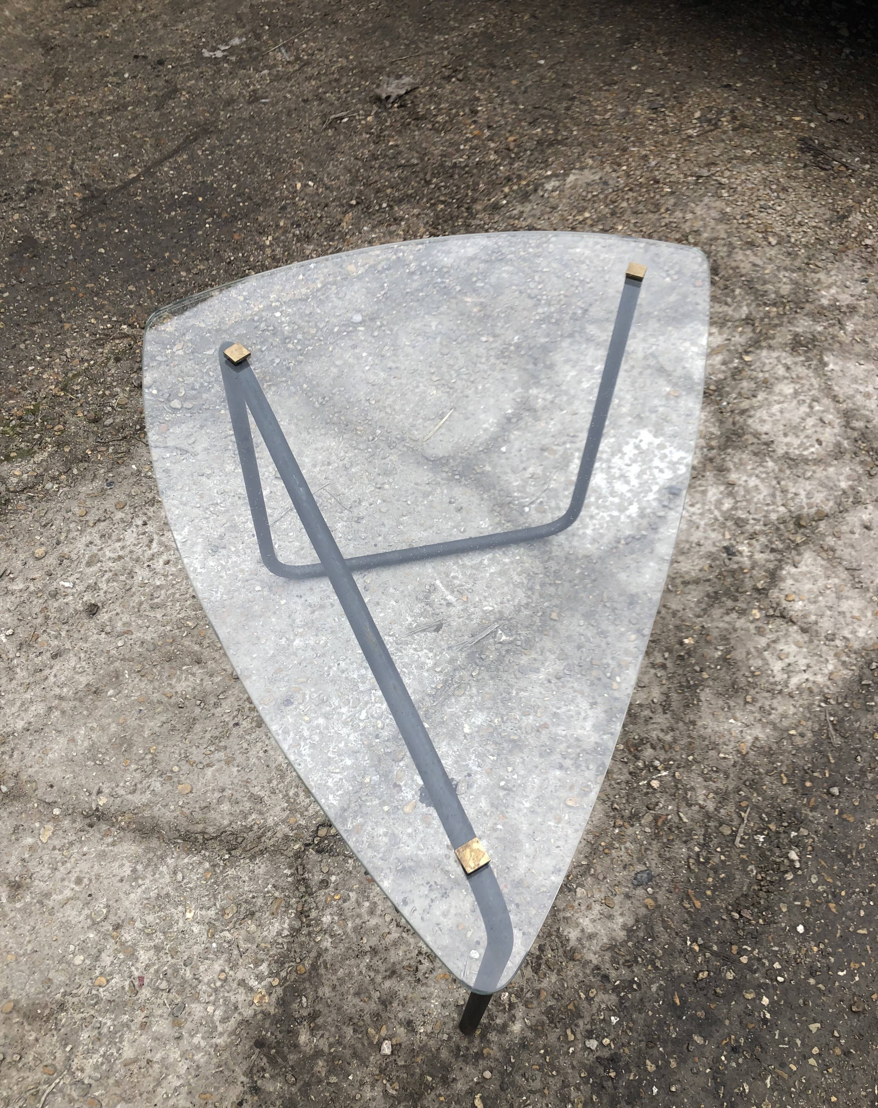 Vintage glass tripod coffee table 60s