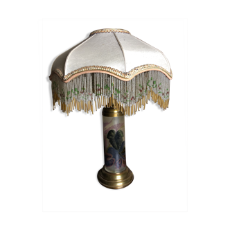 1960 Rococo lamp in engraved glass and beaded Lampshade